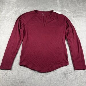 Jenni Intimates Womens V-Neck Shirt Burgundy Long Sleeve‎ Size L Nwt